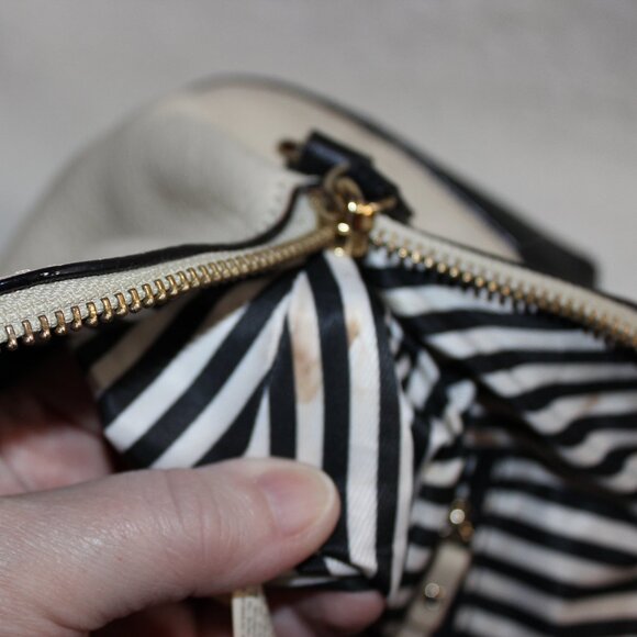 Kate Spade Pebbled Leather Purse Large Cream Black Handbag Satchel Bag 2 Tone - Picture 6 of 11